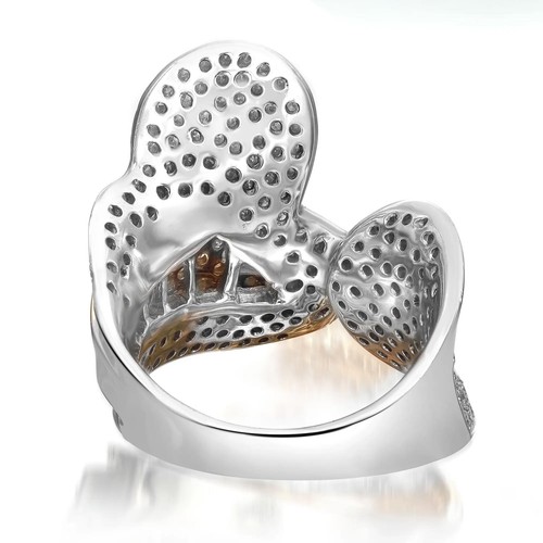2.16Cttw Pave Set Round Diamond Two Tone Cocktail Ring 14K White Gold Size 7.5 - Picture 5 of 6