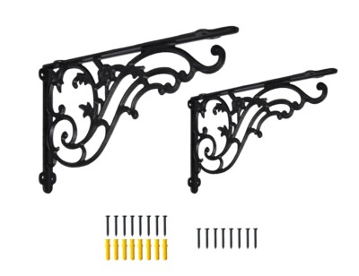 2 Pack 14''x 8.5'' Large Decorative Cast Iron Shelf Brackets Antique Black