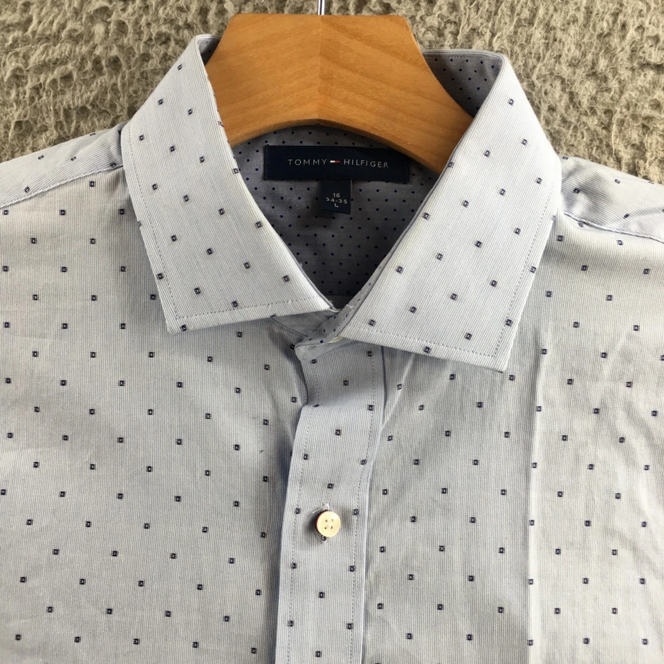 Tommy Hilfiger Dress Shirt Mens L Blue Cotton Slim Fit Button Front Long Sleeve - Image 4 of 4