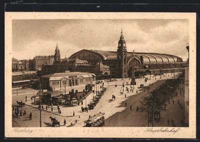 Hamburg-St.Georg, Hauptbahnhof mit Straßenbahn, Ansichtskarte 