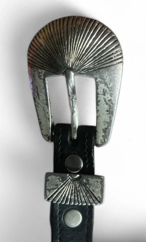 "Cinturón Silver Creek Vintage Cuero Negro Southwestern Concho Metal Animales Talla 28""" Foto 3 de 4