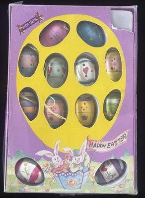 NEW Set of 12 Miniature Wooden Egg Ornaments Pastels Hand Painted Easter Tree 1''