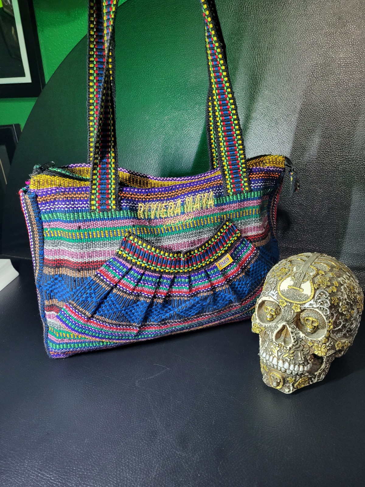 Riviera Maya Pinzon Hobo Shoulder Bag Bright Striped Woven Zipper Purse Beach