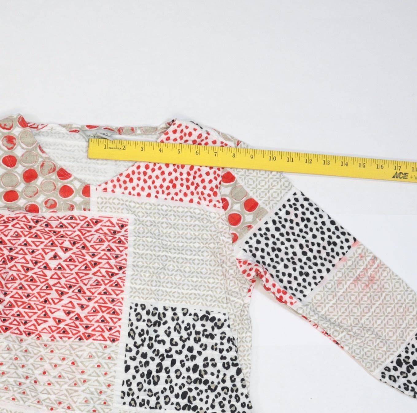 Multiples Shirt Womens Large Patchwork Red Black … - image 3