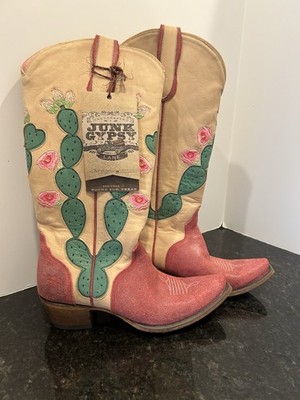 Junk Gypsy Lane Boots Hard To Handle OTK Embroidered Cactus Floral Boots Sz 9