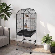 Black Open Top and Rolling Stand Medium Small Bird Cage for Parrots, Cockatiels