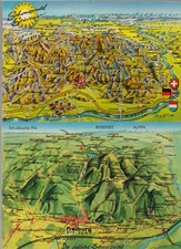 2 pocztówki RFN z planem orientacyjnym Fryburga + południowy Schwarzwald