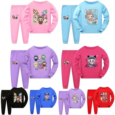 Girls Boys La-bubu Nightwear Outfit Kid Casual Long Sleeve Top Pants Pyjamas Pjs