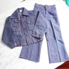 VTG 70s Buster Brown Kids Denim Jacket and Flare Pants Set Blue Indigo Size 5-6