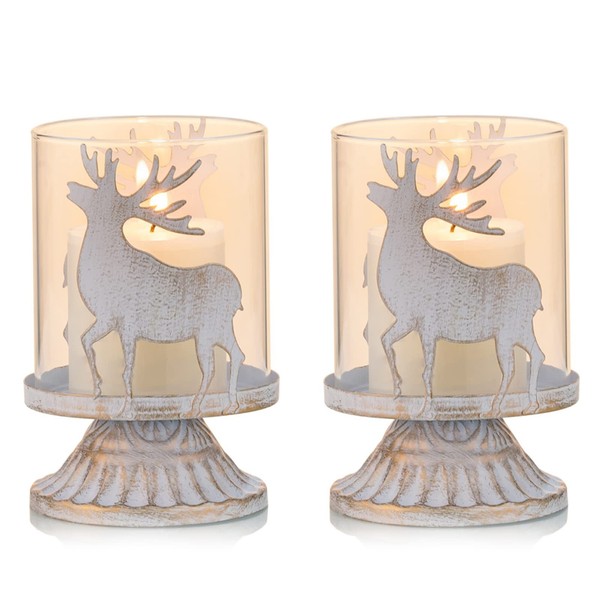 KerzenstäNder Weihnachtsdeko Hirsch Windlicht Tischdeko Vintage 2Er Set 8 Cm-image
