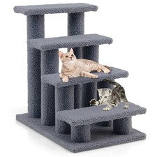 24" 4-Step Pet Stairs Carpeted Ladder Ramp 8 Scratching Post Cat Tree Climber