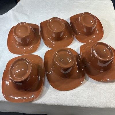 Lot 6 Brown Plastic Cowboy Hat Full Size Western Cowboy Costume Prop Wearables