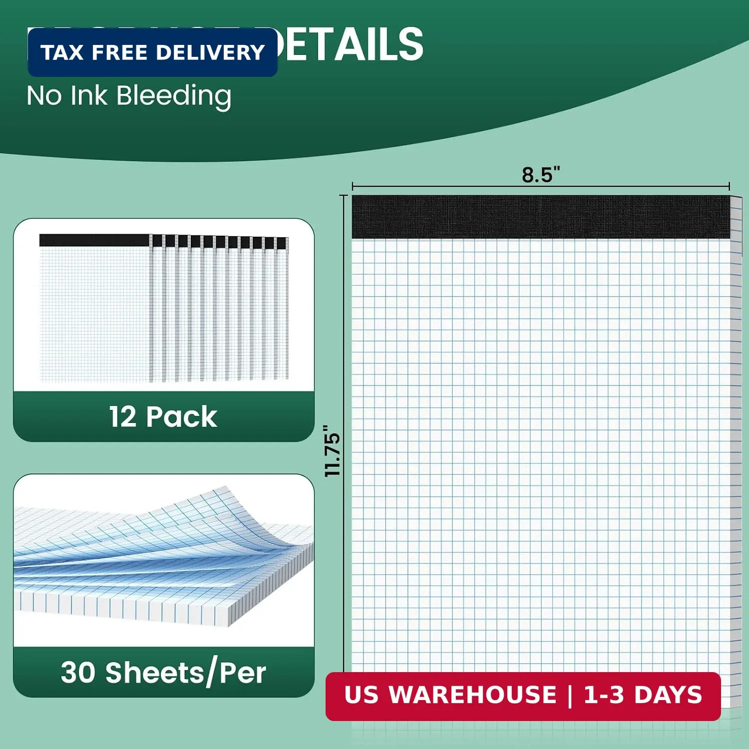 Ciphyfee 12 Pack Graph Paper 8.5 X 11, 4x4 Quad, Grid Paper 8-1/2