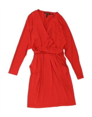 BCBGMAXAZRIA Damen Langarm Wickelkleid UK 12 Medium rot Polyester BC09