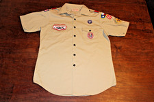 Boy Scouts of America BSA Men's Shirt Tan Medium With Eagle Patch Sewn Patches