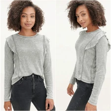 Splendid Frosty Thermal Long Sleeve Top Blue Size XL Ruffles Raw  Exposed Hems