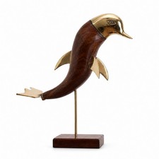 Delfinfigur aus Holz nautisch Delfinfigur modern f&uuml;r B&uuml;ro, Flur, Naturliebhaber