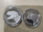Lot Of 2 Triceratops Tyrannosaurus Silver 2 Troy Oz .999 Fine Silver Round