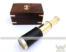 VINTAGE LEATHER ANTIQUE BRASS TELESCOPE MARINE NAUTICAL PIRATE SPYGLASS X-MASS