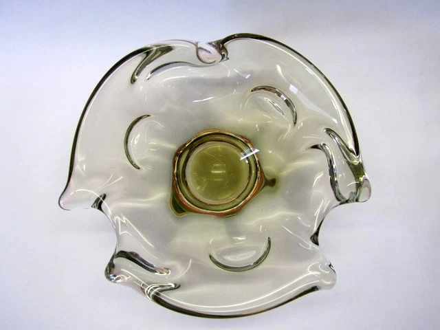 Glasschale Josef Hospodka Glaswerke Chribská Böhmen Sommerso Überfang Glas grün - Bild 4 von 4