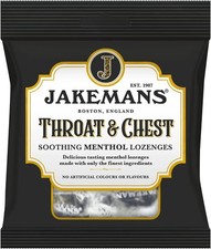 Jakemans Throat & Chest Menthol Sweets 73g - Pack of 12 - Soothing Relief UK