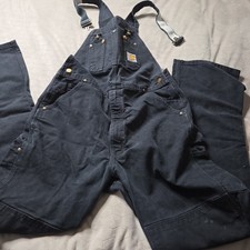 Carhartt 36x36 Relaxed Fit Duck Bib Overalls R01 BLK Black Unlined Double Knee