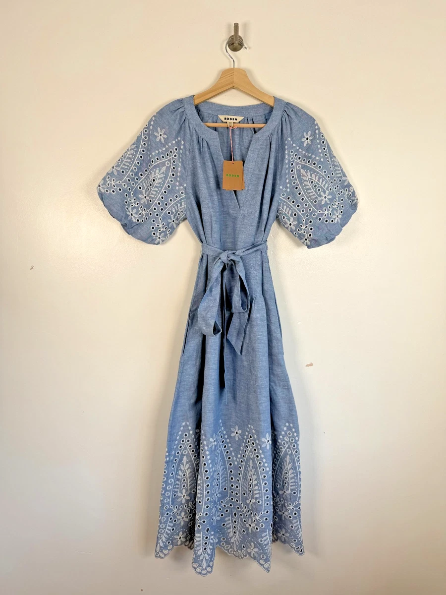 chinese dress ladies Ava Linen Blend Midi Dress-Blue Embroidery main image 0