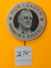 POLITICAL PINBACK BUTTON CELLULOID FRANKLIN ROOSEVELT 1944 OUR LEADER SCARCE.