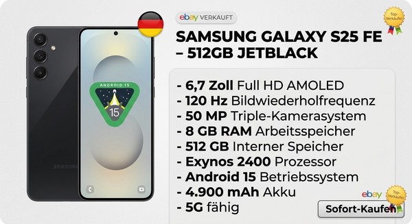 Samsung Galaxy S25 FE 512GB Jetblack - Neu (Ohne Simlock)-image