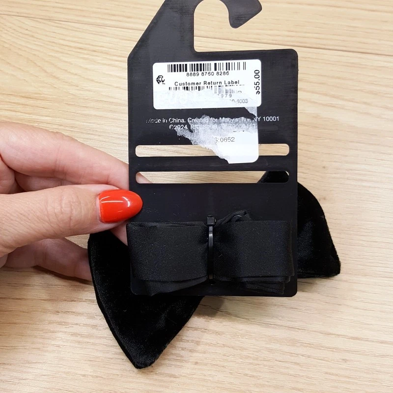 ALFANI Mens Bow Tie Solid Black Velvet Pre-Tied - Image 2 of 3