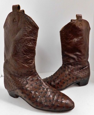 Mens Brown Genuine Ostrich Western Boots Handcrafted from Eppy & Eppy  9.5 D