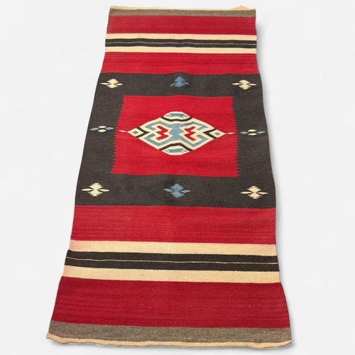 Vintage Chimayo Blanket Rug / c. 1890-1930s / 48 x 23 / Antique Navajo Saltillo