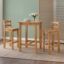Corona Bistro Table and 2 Barstools Dining Solid Wood Pine Wooden Kitchen Bar