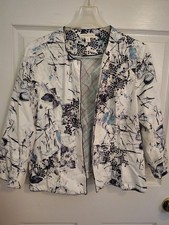 Coldwater Creek Women's Floral Open Front Lightweight Short Jacket White/Blue 16