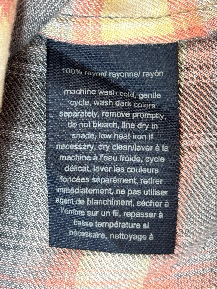 Camisa Tommy Hilfiger Botón Frontal Mujer L Gris Cuadros Pestaña Enrollable Manga Larga Top Foto 4 de 4