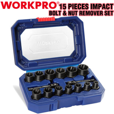 WORKPRO 15PC Nut Remover & Impact Bolt Set 3/8'' Drive Bolt Extractor Black Oxide