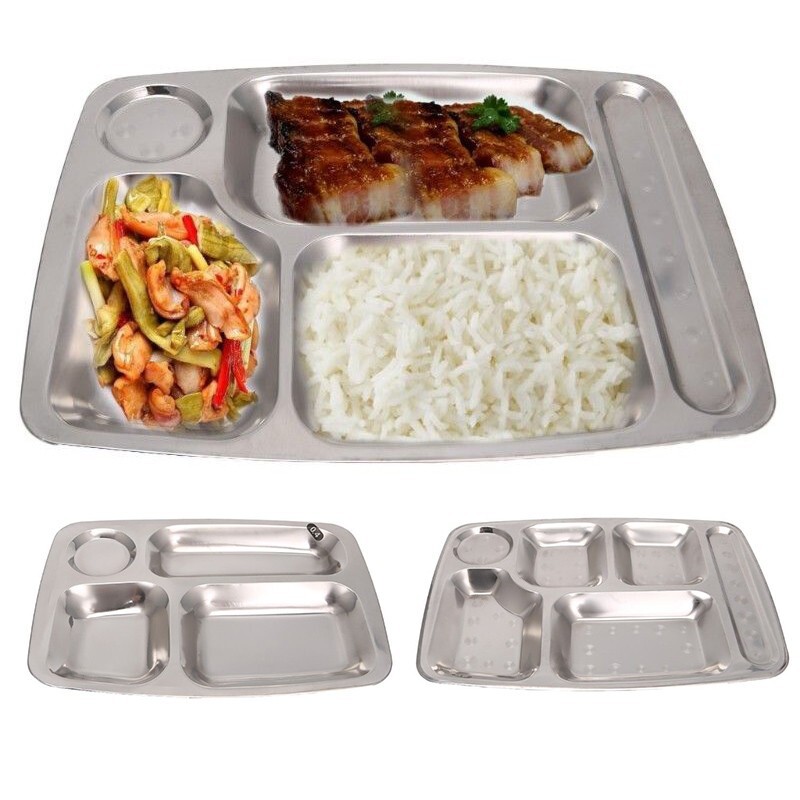 12er-Set Edelstahl Thali Teller – 5-in-1 Trennplatte, 34 Cm, Spülmaschinenfest, Für Ausgewogene Ernährung