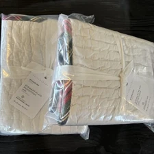 Set Of 2 Pottery Barn Stewart Plaid Pick Stitch Standard Shams White & Plaid