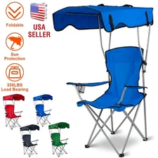 Camp Chairs Shade Canopy Chair Folding Camping Recliner Support 350 lbs Portable
