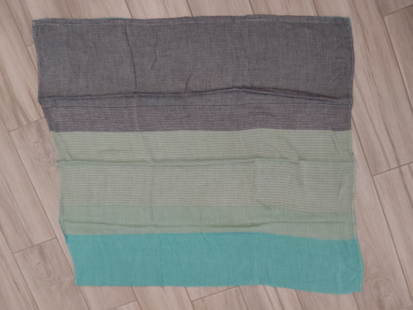 Gray/Turquoise Stripe/Solid Patch Infinity Scarf.… - image 4