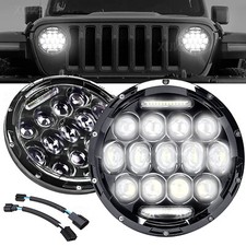 Pair 7 Inch LED DRL Headlights W/Adapter For Land Rover Defender Wrangler TJ JK