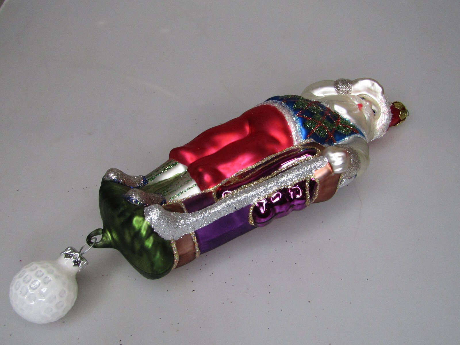 Modern Vintage Blown Glass SANTA the GOLFER Jumbo Christmas Ornament W