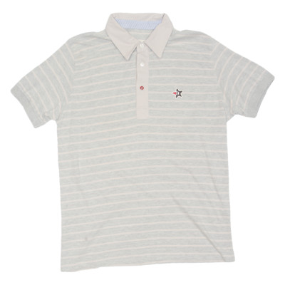 EL DON Herren Poloshirt Grau Gestreift Kurzarm Baumwolle L