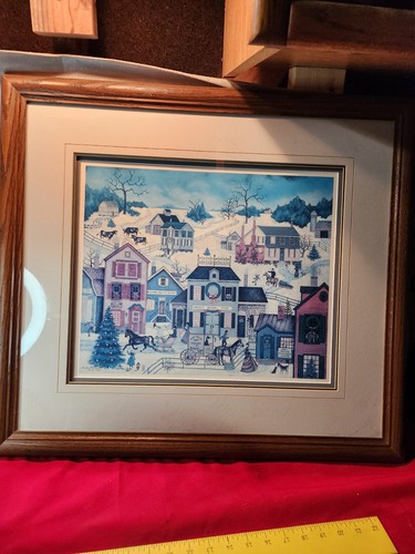 Signed Numbered Framed Christmas Linda Nelson Stocks Holidays in the Village - Picture 1 of 5