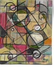 INBETWEEN TIME  abstract oil painting 8x10 wood Vintage  art WOW signed Crowell