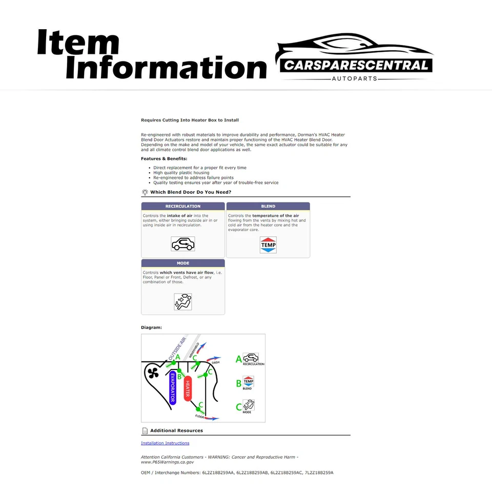 Puerta de mezcla de calefacción HVAC para Ford Explorer 2006 2007 4,6 L Foto 3 de 4