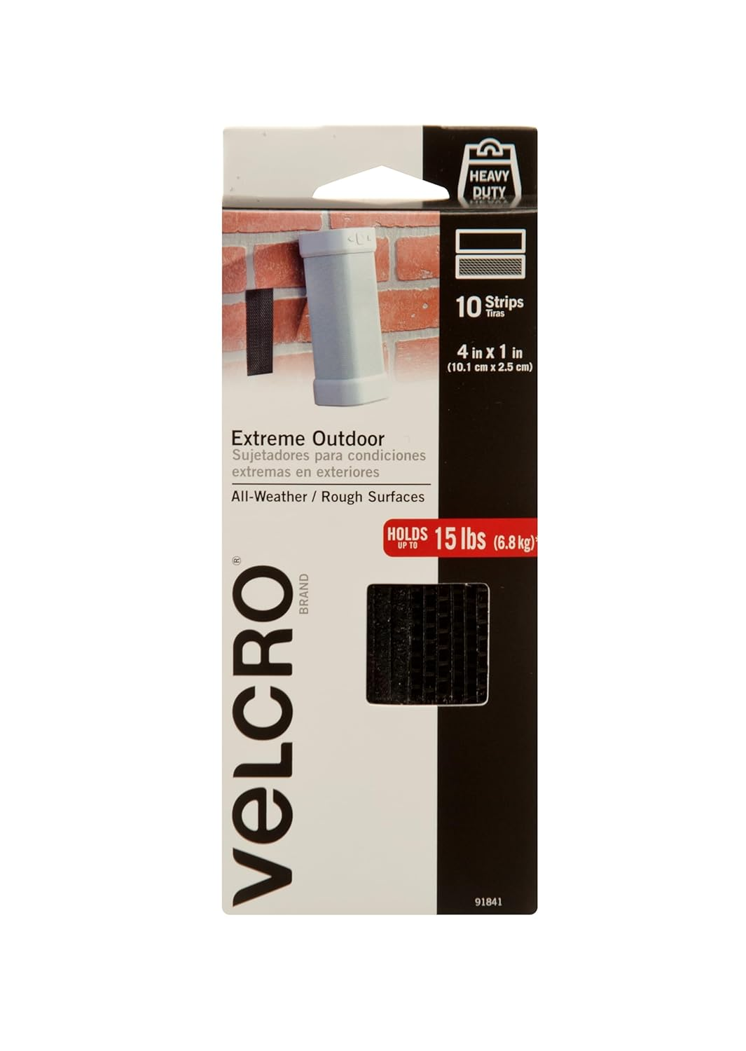 Heavy Duty Outdoor Hook Strips 4x1 Inch 10-Pack Holds 15LB Black Extreme