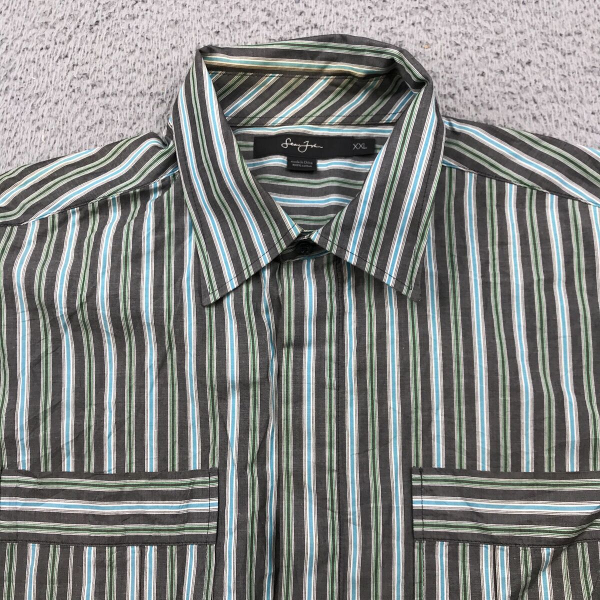 Sean John Shirt Adult 2XL Blue Striped Button Down Long Sean John Shirt Adult 2XL Blue Striped Button Down Long