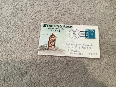 1979 STANDING ROCKalabama: signed FOLK ART WATERCOLOR Postal Cover GEORGE HARROD