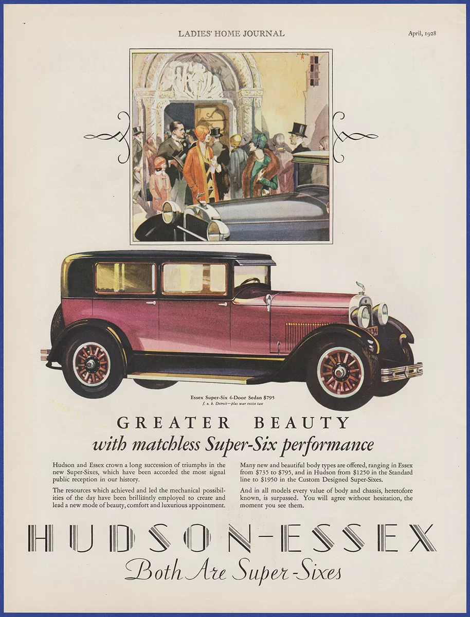 1928 - Essex Super Six 4 Door Sedan Automobile Advertisement